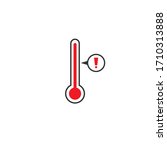 Thermometer with exclamation mark isolated on white. extremely High temperature. Illness, cold, fever. Heat. Cartoon vector illustration