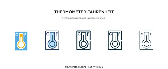 thermometer fahrenheit and celsius icon in different style vector illustration. two colored and black thermometer fahrenheit and celsius vector icons designed in filled, outline, line stroke style