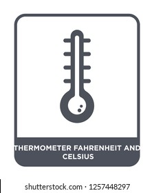 thermometer fahrenheit and celsius icon vector on white background, thermometer fahrenheit and celsius trendy filled icons from Measurement collection