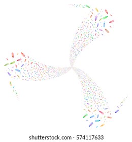 Thermometer fireworks swirl rotation. Vector illustration style is flat bright multicolored iconic symbols on a white background. Object twirl made from random symbols.