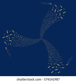 Thermometer fireworks swirl rotation. Vector illustration style is flat yellow iconic symbols on a blue background. Object spiral combined from random symbols.