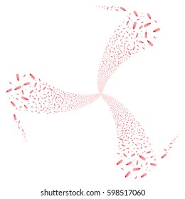 Thermometer fireworks swirl rotation. Vector illustration style is flat red iconic symbols on a white background. Object whirl created from random pictographs.