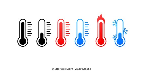 Thermometer. Flat, color, thermometer shows temperature, different temperatures. Vector icons.