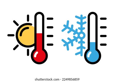 Thermometer flat icon. Heat and cold weather temperature. Vector illustration