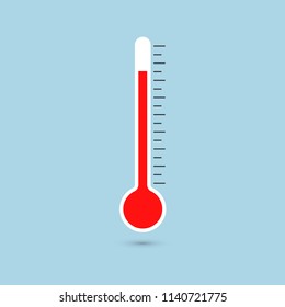 Thermometer flat icon. Isolated on blue background. Vector illustration, eps 8.