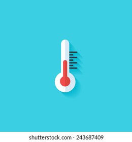 Thermometer flat icon. Modern flat icons vector collection with long shadow effect in stylish colors of web design objects. Trendy Flat Style. Isolated on blue background. Flat design. EPS 10.