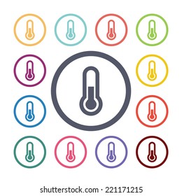 thermometer flat icons set. Open round colorful buttons. Vector 