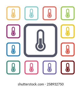 thermometer flat icons set. Open round colorful buttons. Vector 