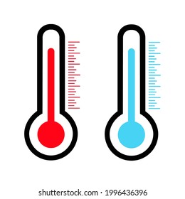 Thermometer flat linear icons set with scale. The temperature symbol is low. Vector on white background