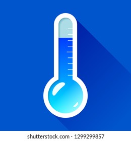 Thermometer in flat style on color background. Very cold temperature. Vector design object for you project