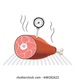 Thermometer for food stuck in a pig foot for the correct temperature of cooking meat. Thermometer for food.