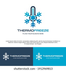 Thermometer freeze or for frozen product badge vector logo. This design use temperature symbol. Suitable for climate or other.