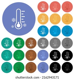 Thermometer frostige Temperatur mehrfarbige flache Symbole auf runden Hintergründen. Einschließlich der Variationen von weißen, hellen und dunklen Symbolen für Hover- und Active Status-Effekte und Bonusfarben.