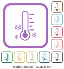 Thermometer frosty temperature simple icons in color rounded square frames on white background