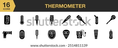 Thermometer Glyph icon set. Includes Thermometer Icons and More. Solid icons vector collection.