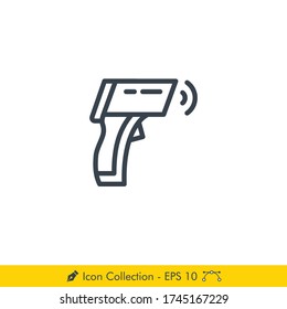 Thermometer Gun Icon / Vector - In Line / Stroke Design