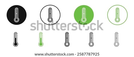 Thermometer half icons in black and green colors collection