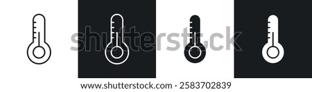 Thermometer half icons collection in black and white filled and line versions