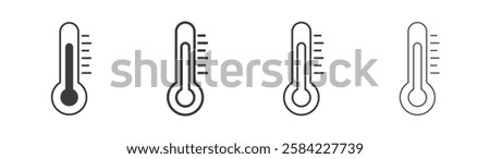 Thermometer half icons set. Liner outlined and flat black color