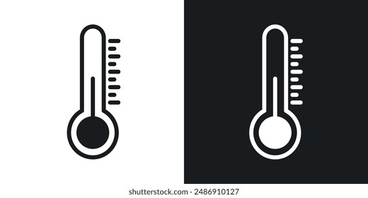 Icono del medio Vector del termómetro fijado en color blanco y negro sólido