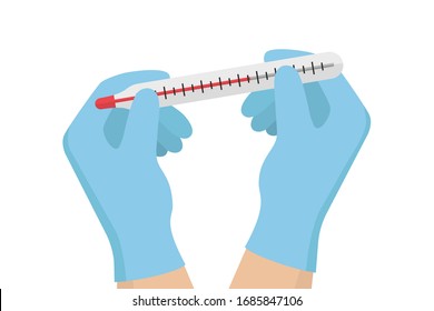 Termómetro en las manos. Medir. Ilustración vectorial plana