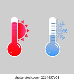 Thermometer with heat and cold measurement scale, with sun and snowflake icons, vector illustration