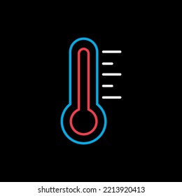 El termómetro calienta el icono de vector aislado caliente sobre fondo negro. Signo de meteorología. Símbolo gráfico para viajes, turismo y meteorología sitio web y diseño de aplicaciones, logotipo, aplicación, interfaz de usuario