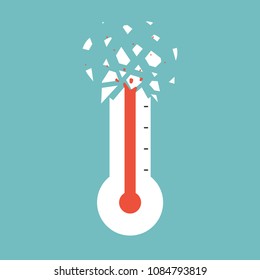 Thermometer with heat till heavy crack. Vector illustration