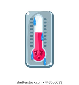 Thermometer Heating And Sweating Cute Childish Style Bright Color Design Icon Isolated On White Background