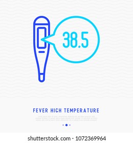 Thermometer with high temparature thin line icon. Modern vector illustration of medical equipment.