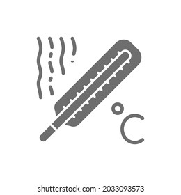 Thermometer, high temperature, fever grey icon. Isolated on white background