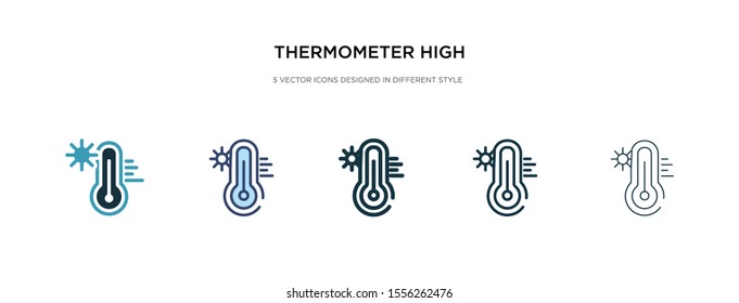 thermometer high temperature icon in different style vector illustration. two colored and black thermometer high temperature vector icons designed in filled, outline, line and stroke style can be