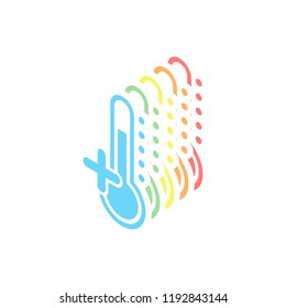 Thermometer, hot. above zero temperature. Stack of colorful isometric icons on white background