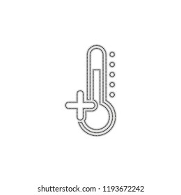 Thermometer, hot. above zero temperature. Dotted outline silhouette with shadow on white background