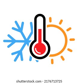 Thermometer Hot and cold symbol. Sun and snowflake all season concept logo vector.