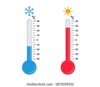 Thermometer with hot or cold temperature. Celsius meteorological thermometers for measure temperature. Forecast weather.