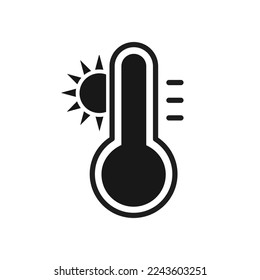 Thermometer hot icon. Thermometer and sun. Climate change. Vector illustration.