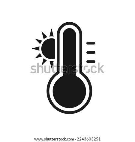 Thermometer hot icon. Thermometer and sun. Climate change. Vector illustration.