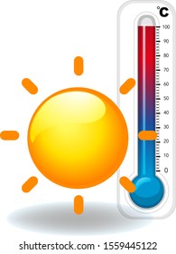 Ilustración de termómetro y sol caliente