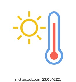 Thermometer hot weather with yellow sun sunshine icon vector design