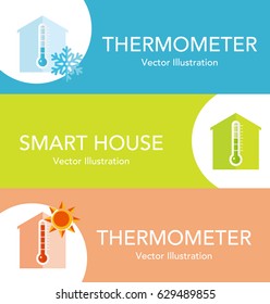 Thermometer and house background illustration