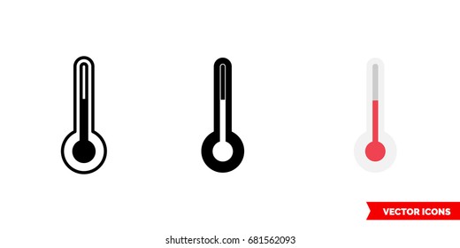 Thermometer icon of 3 types: color, black and white, outline. Isolated vector sign symbol.