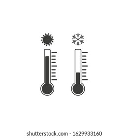 Thermometer icon with blue and red indicators in flat style.