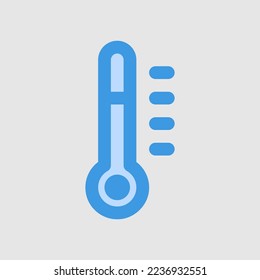 Icono del termómetro en azul sobre laboratorio, uso para presentación de aplicaciones móviles del sitio web