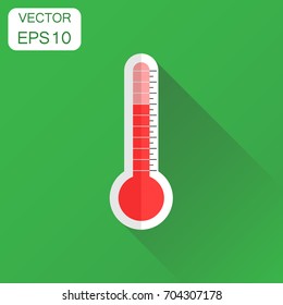 Thermometer icon. Business concept goal pictogram. Vector illustration on green background with long shadow.