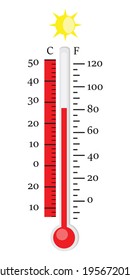 Thermometer icon. Celsius and Fahrenheit. Measuring hot temperature. Vector