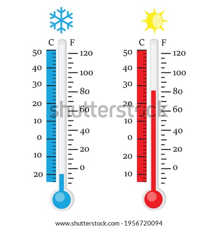 Thermometer icon. Celsius and Fahrenheit. Measuring hot and cold temperature. Vector