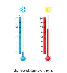 Thermometer icon. Celsius. Measuring hot and cold temperature. Vector