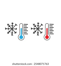 Icono de termómetro frío y calor, símbolo de escala de temperatura, signo de Clima frío y caliente, Imagen de Vector aislada simple
