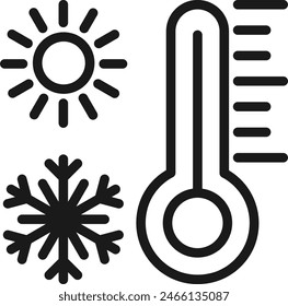 Thermometer icon with cold and hot symbol. Room temperature gauge Illustration.